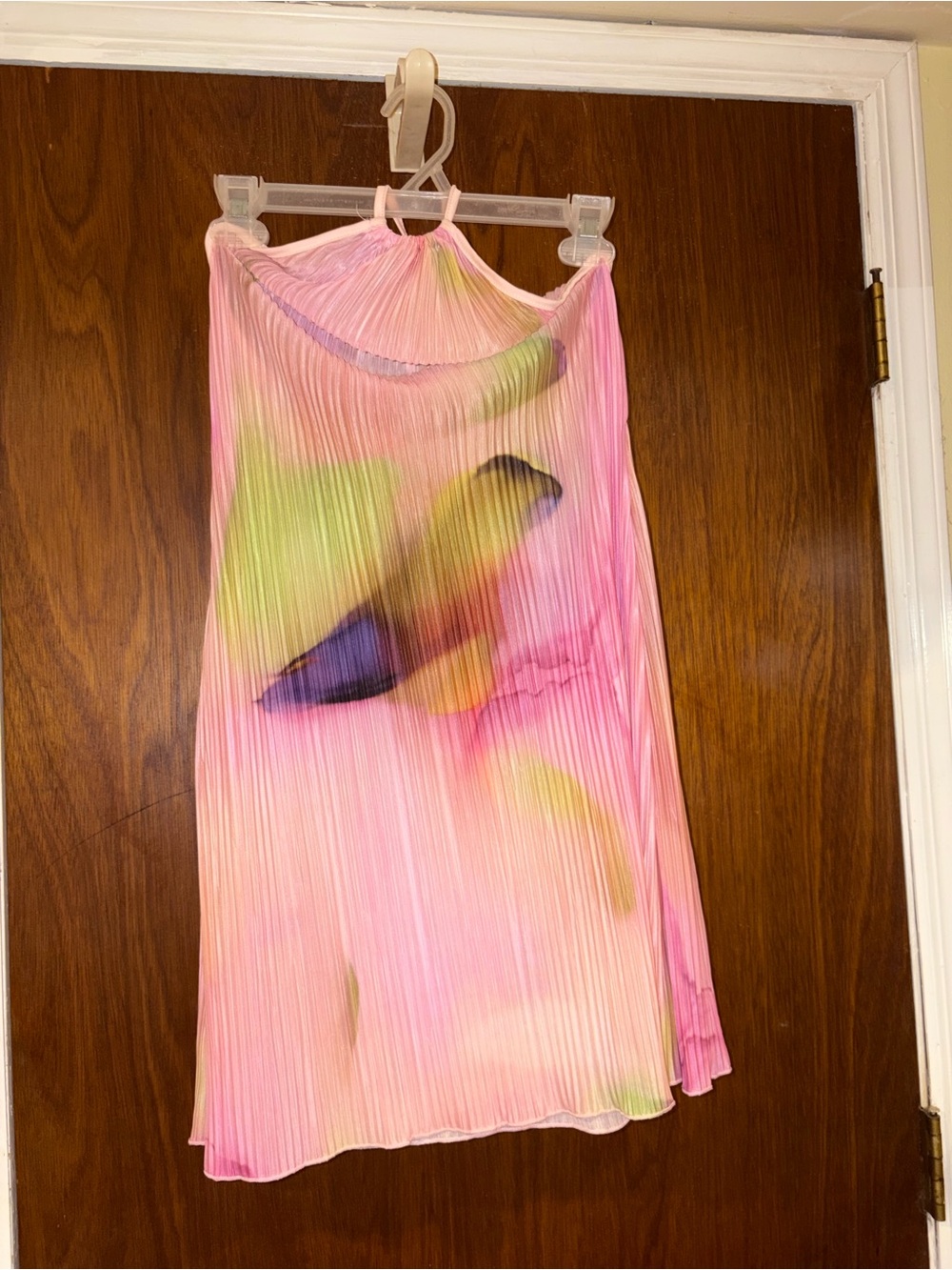 Pleated Pink Multicolor Slip Dress